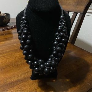 Black wood bead grape like adjustable necklace